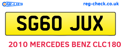 SG60JUX are the vehicle registration plates.