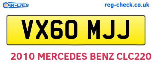VX60MJJ are the vehicle registration plates.