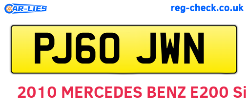 PJ60JWN are the vehicle registration plates.