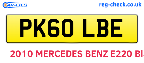 PK60LBE are the vehicle registration plates.