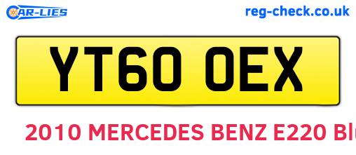 YT60OEX are the vehicle registration plates.