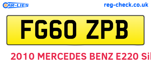 FG60ZPB are the vehicle registration plates.
