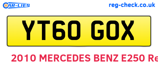 YT60GOX are the vehicle registration plates.