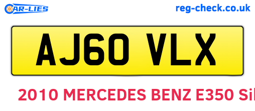 AJ60VLX are the vehicle registration plates.