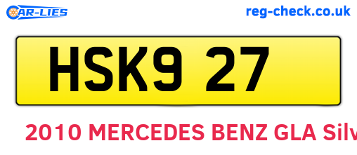 HSK927 are the vehicle registration plates.