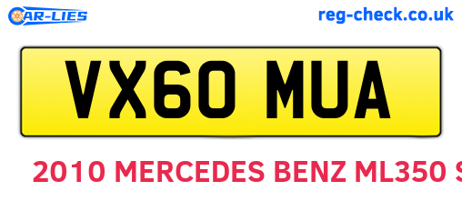 VX60MUA are the vehicle registration plates.