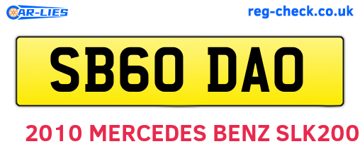 SB60DAO are the vehicle registration plates.