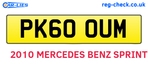 PK60OUM are the vehicle registration plates.