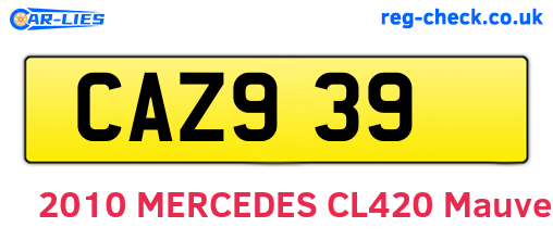CAZ939 are the vehicle registration plates.
