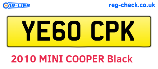 YE60CPK are the vehicle registration plates.