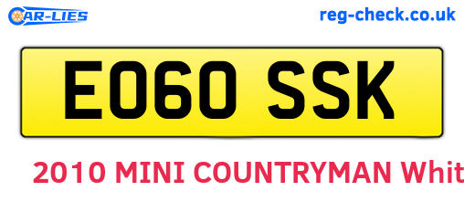 EO60SSK are the vehicle registration plates.