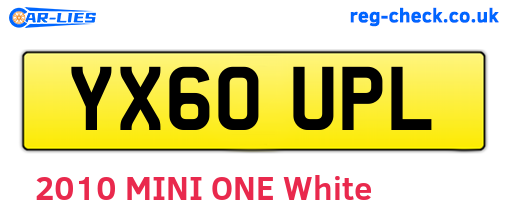 YX60UPL are the vehicle registration plates.