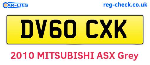 DV60CXK are the vehicle registration plates.