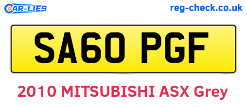 SA60PGF are the vehicle registration plates.