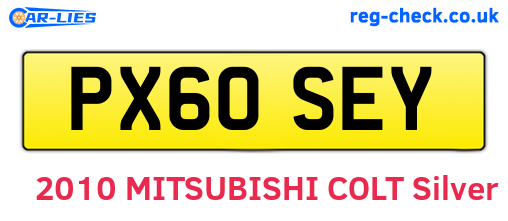 PX60SEY are the vehicle registration plates.