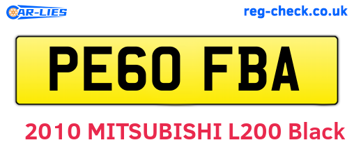PE60FBA are the vehicle registration plates.