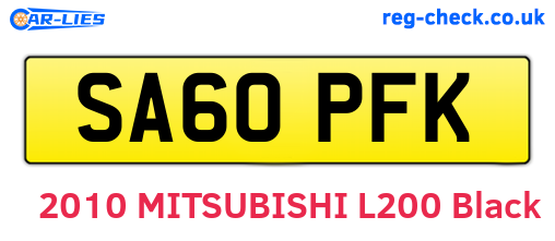 SA60PFK are the vehicle registration plates.
