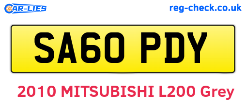 SA60PDY are the vehicle registration plates.