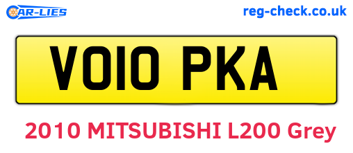 VO10PKA are the vehicle registration plates.