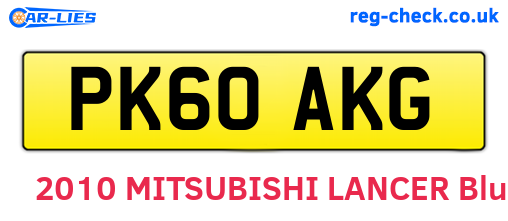 PK60AKG are the vehicle registration plates.