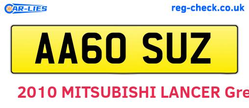 AA60SUZ are the vehicle registration plates.