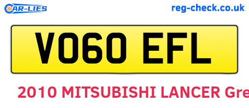 VO60EFL are the vehicle registration plates.