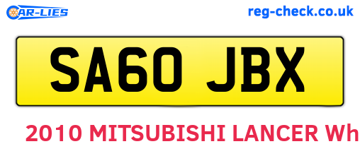 SA60JBX are the vehicle registration plates.