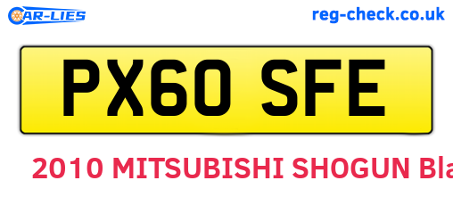 PX60SFE are the vehicle registration plates.