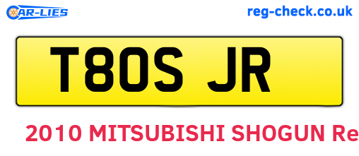 T80SJR are the vehicle registration plates.