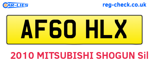 AF60HLX are the vehicle registration plates.