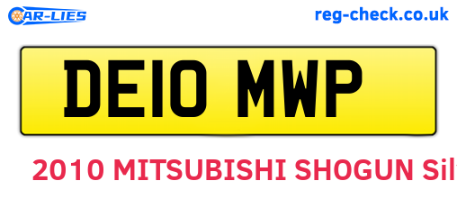 DE10MWP are the vehicle registration plates.