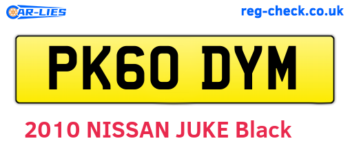 PK60DYM are the vehicle registration plates.