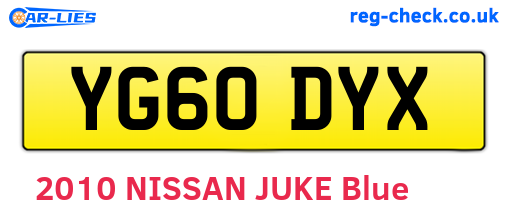 YG60DYX are the vehicle registration plates.