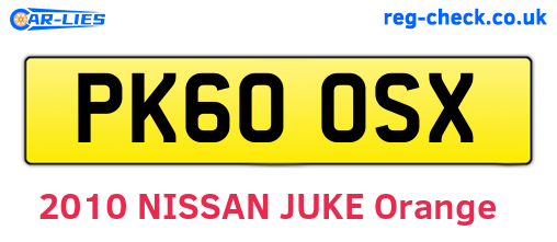 PK60OSX are the vehicle registration plates.