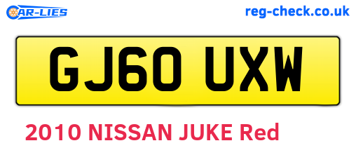 GJ60UXW are the vehicle registration plates.