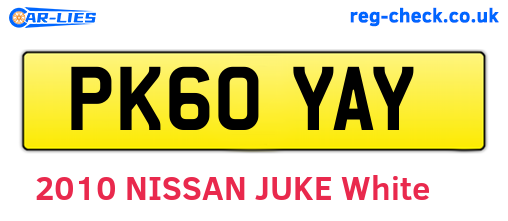 PK60YAY are the vehicle registration plates.