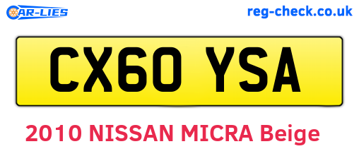 CX60YSA are the vehicle registration plates.