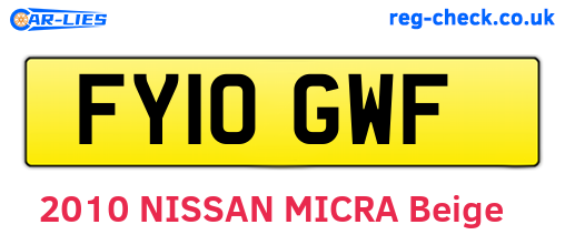 FY10GWF are the vehicle registration plates.