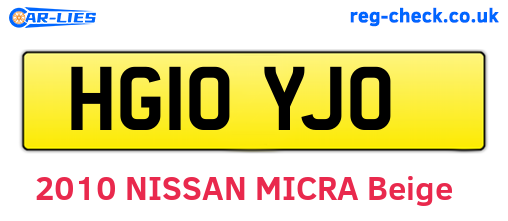 HG10YJO are the vehicle registration plates.