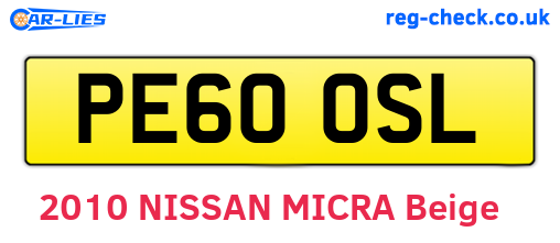 PE60OSL are the vehicle registration plates.