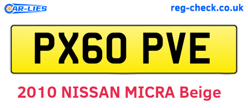 PX60PVE are the vehicle registration plates.