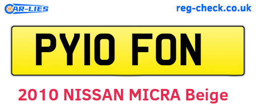 PY10FON are the vehicle registration plates.
