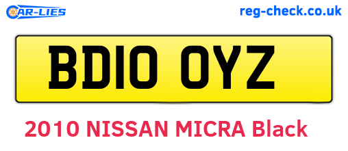BD10OYZ are the vehicle registration plates.