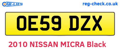 OE59DZX are the vehicle registration plates.