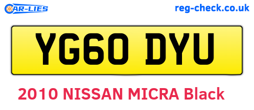 YG60DYU are the vehicle registration plates.