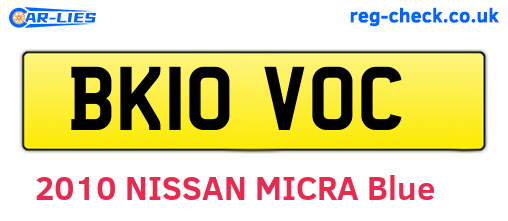 BK10VOC are the vehicle registration plates.