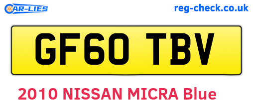 GF60TBV are the vehicle registration plates.