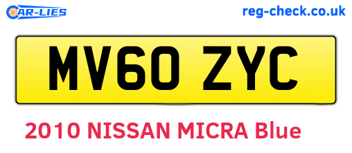 MV60ZYC are the vehicle registration plates.