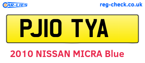 PJ10TYA are the vehicle registration plates.