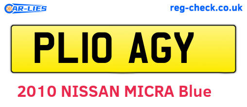 PL10AGY are the vehicle registration plates.